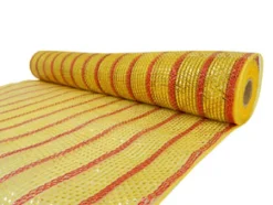 DECOR MESH 21″ X 10 YDS GOLD W/ RED STRIPE