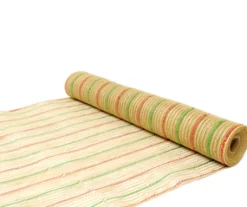 DECOR MESH 21″ X 10 YDS NATURAL W/JUTE & RED/ GREEN STRIPES