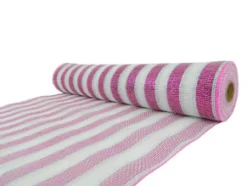 DECOR MESH 21″ X 10 YDS WHITE W/ FUCHSIA/SILVER STRIPE