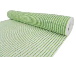 DECOR MESH 21″ X 10 YDS WHITE/ CHARTREUSE PIN STRIPE