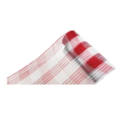 DECOR MESH 10.5″ X 10 YDS WHITE/ RED STRIPES