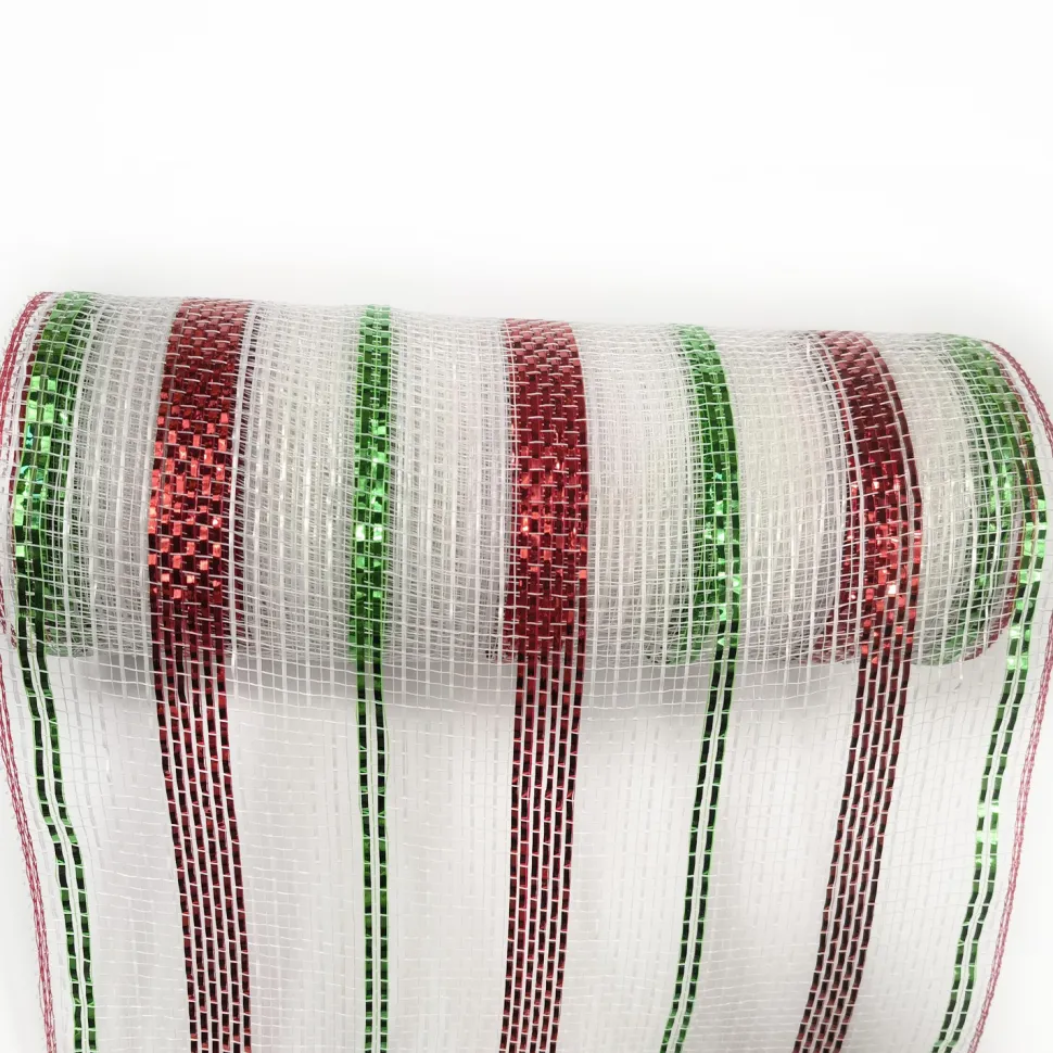 DECOR MESH 10” X 10 YDS WHITE RED GREEN