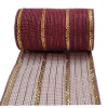 DECOR MESH 6”x10 YDS. BURGUNDY W/ RED & GOLD METALLIC
