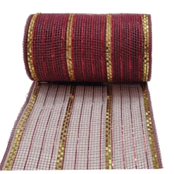 DECOR MESH 6”x10 YDS. BURGUNDY W/ RED & GOLD METALLIC