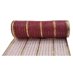 DECOR MESH 10x10 YDS LN BURGUNDY W/ RED & GOLD METALLIC