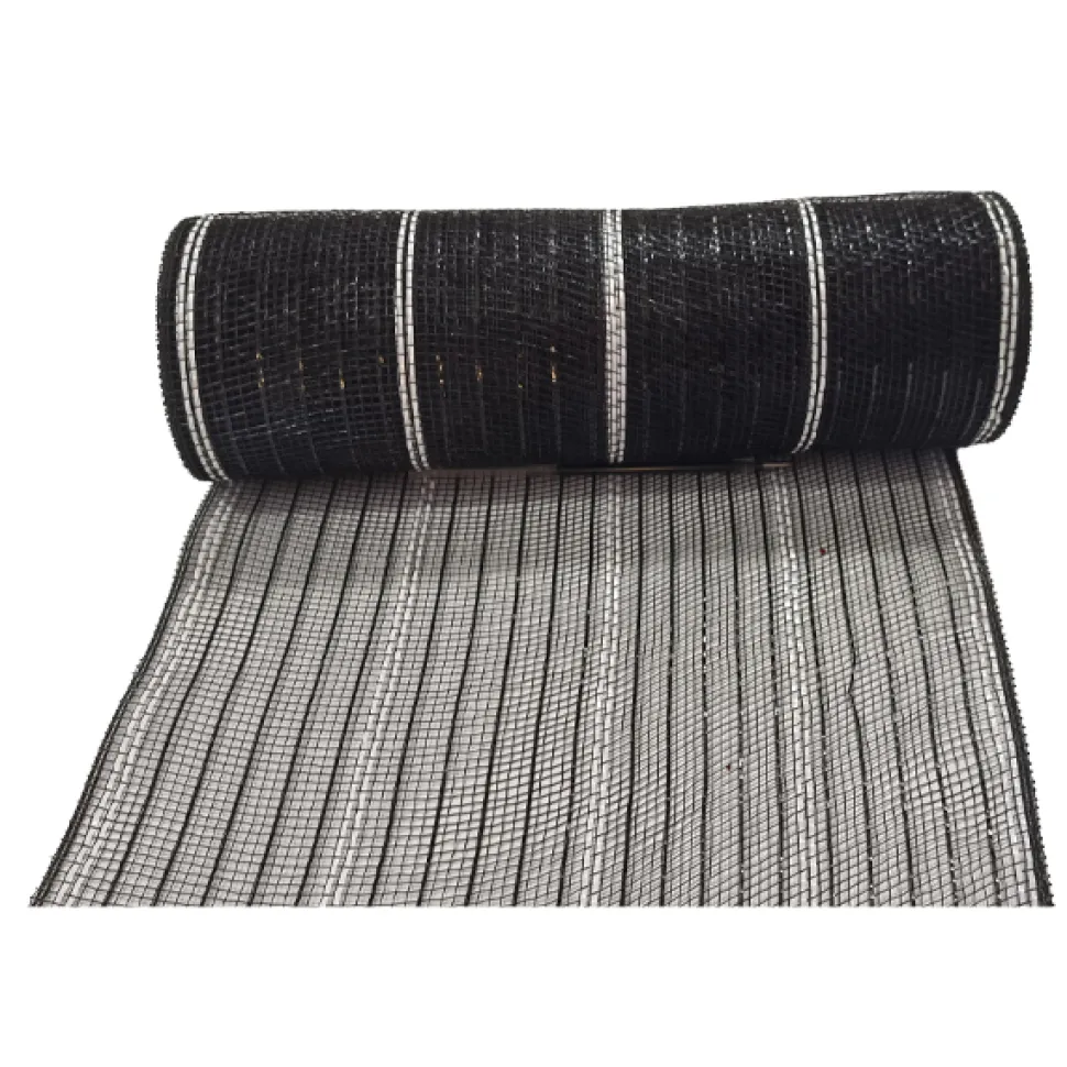 DECOR MESH 10x10 YDS LN BLACK W/ BLACK & WHITE METALLIC