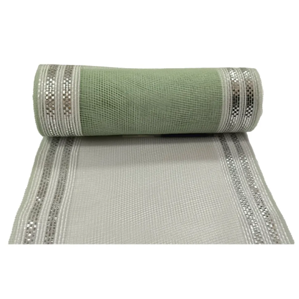 DECOR MESH 10x10 YDS LN MINT W/ SILVER & WHITE METALLIC