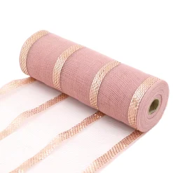 DECOR MESH 10.5″x10 YDS LN PINK/ROSE GOLD W/ ROSE GOLD STRIPES