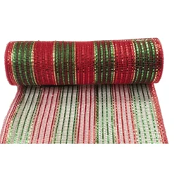 DECOR MESH 10x10 YDS LN RED EMERALD W/ RED, EMERALD & CHAMAPAGNE METALLIC