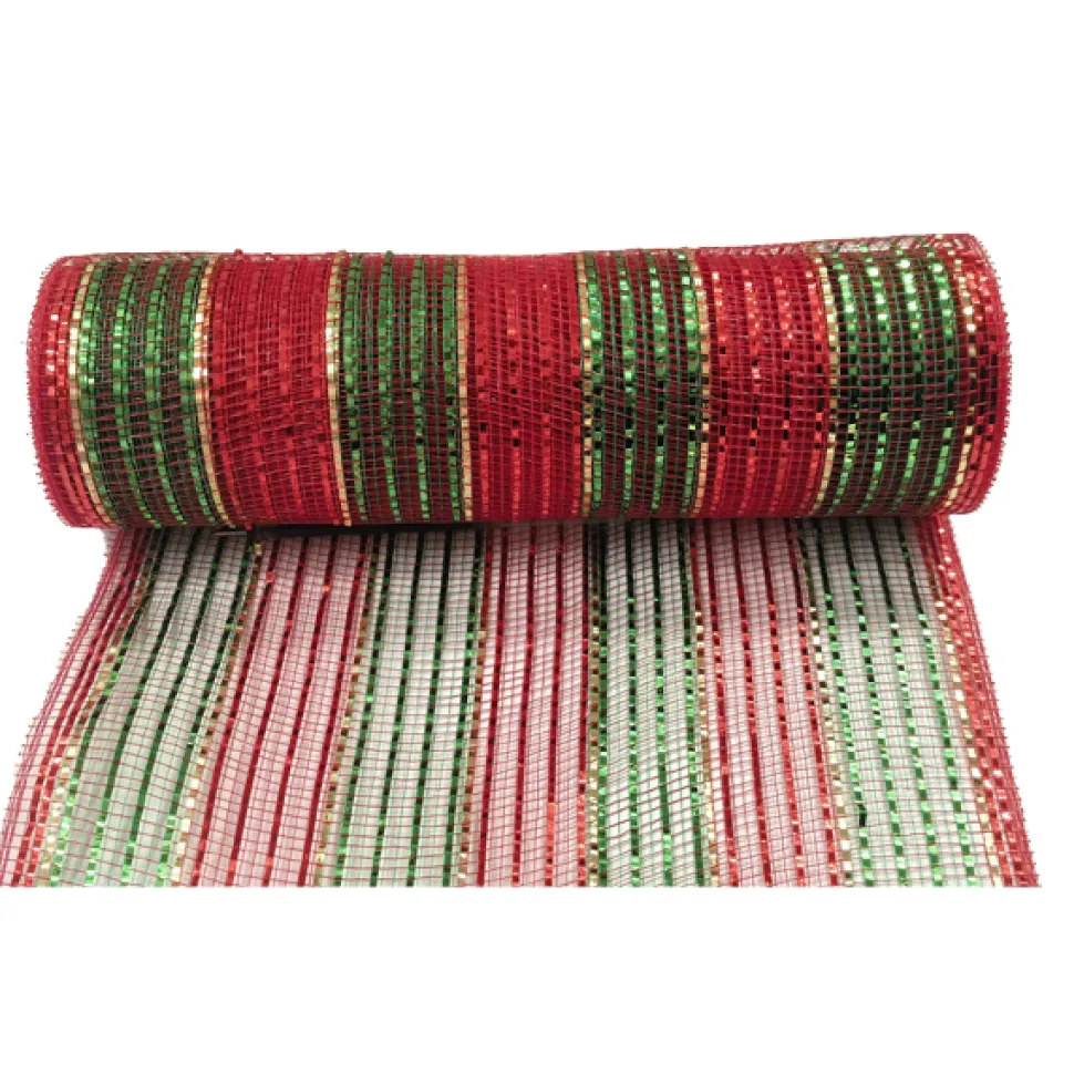 DECOR MESH 10x10 YDS LN RED EMERALD W/ RED, EMERALD & CHAMAPAGNE METALLIC