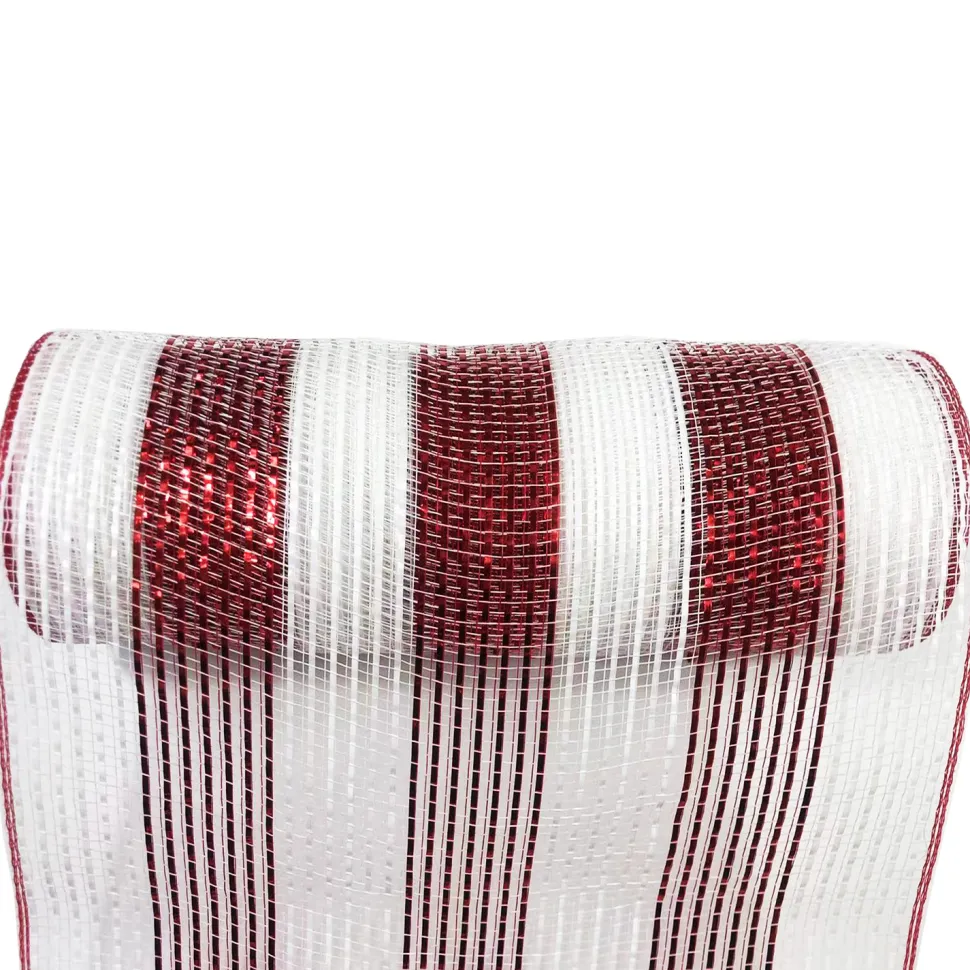 DECOR MESH 10”X10 YDS LN RED WHITE WITH RED WHITE METALLIC