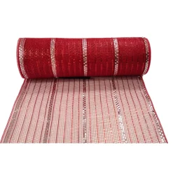 DECOR MESH 10x10 YDS LN RED W/ RED & SILVER METALLIC