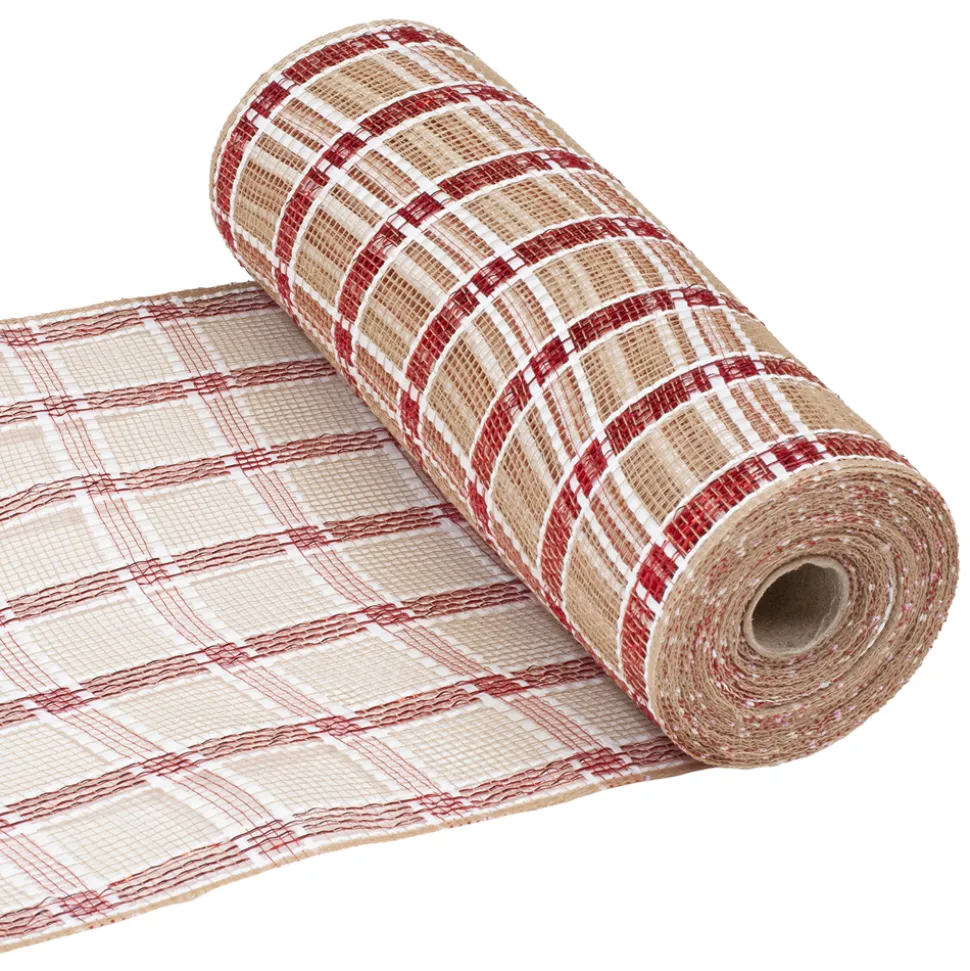 DECOR MESH 10.5″x10 YDS NAT NATURAL/RED & WHITE CHECK