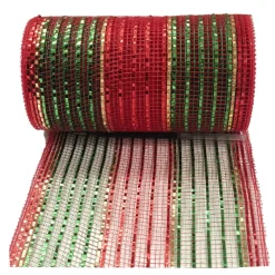 DECOR MESH 6”x10 YDS. RED EMERALD W/ RED, EMERALD & CHAMAPAGNE METALLIC