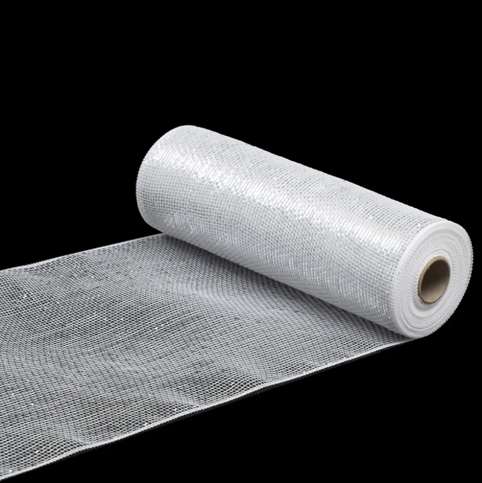 DECOR MESH 10.5″x10 YDS SF WHITE SILVER FULL SPARKLE