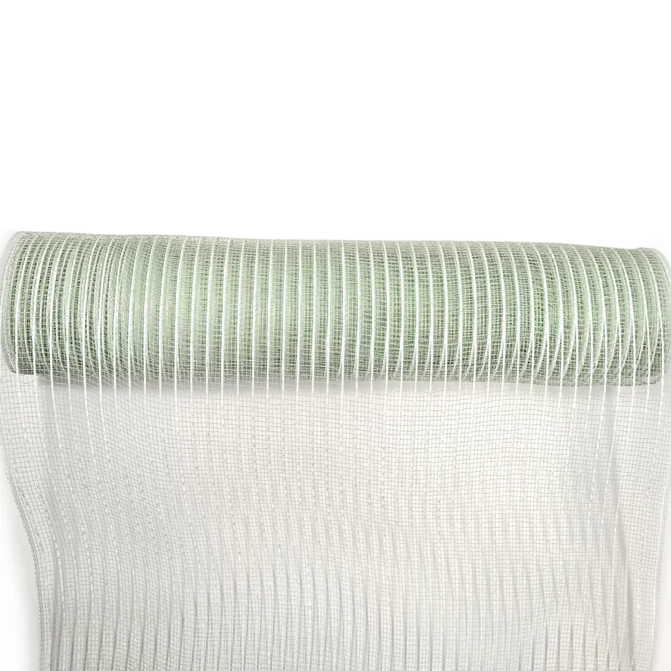DECOR MESH 10”X10 YDS SM MINT WITH WHITE METALLIC