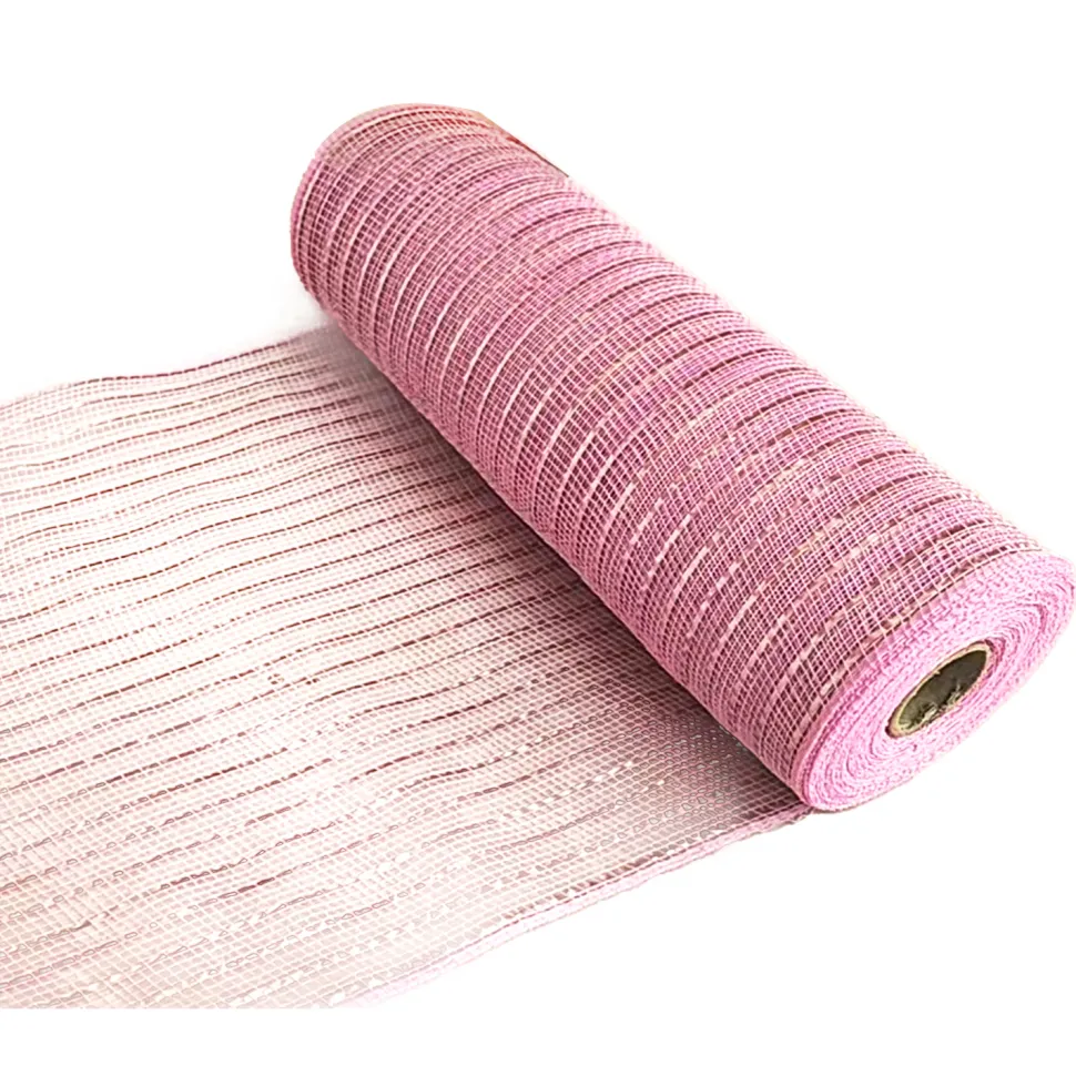 DECOR MESH 10x10 YDS SM PINK W/ PINK METALLIC