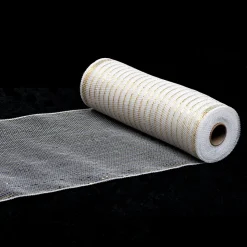 DECOR MESH 10.5″x10 YDS SP WHITE/GOLD SPARKLE