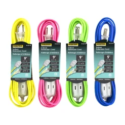 EXT. CORD I/D 16/2 3-OUTLET 9′ MIXED COLORS