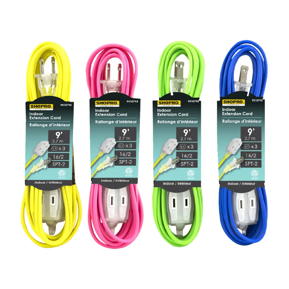 EXT. CORD I/D 16/2 3-OUTLET 9′ MIXED COLORS