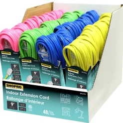 EXT. CORD I/D 16/2 3-OUTLET 9′ MIXED COLORS