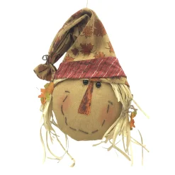 FALL SCARECROW HEAD HUSK HANGING GIRL 12.5″ ORANGE/MULTI