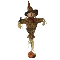 FALL SCARECROW HUSK STANDING ON BASE W/ PUMPKIN 48.5″ ORANGE/MULTI
