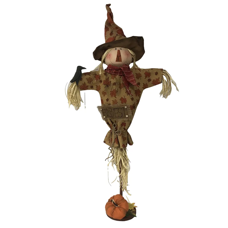 FALL SCARECROW HUSK STANDING ON BASE W/ PUMPKIN 48.5″ ORANGE/MULTI