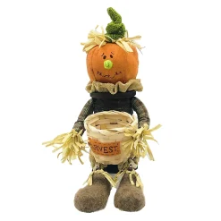 FALL SCARECROW PUMPKIN HEAD W/ DANGLING LEGS 15.5″ ORANGE/MULTI