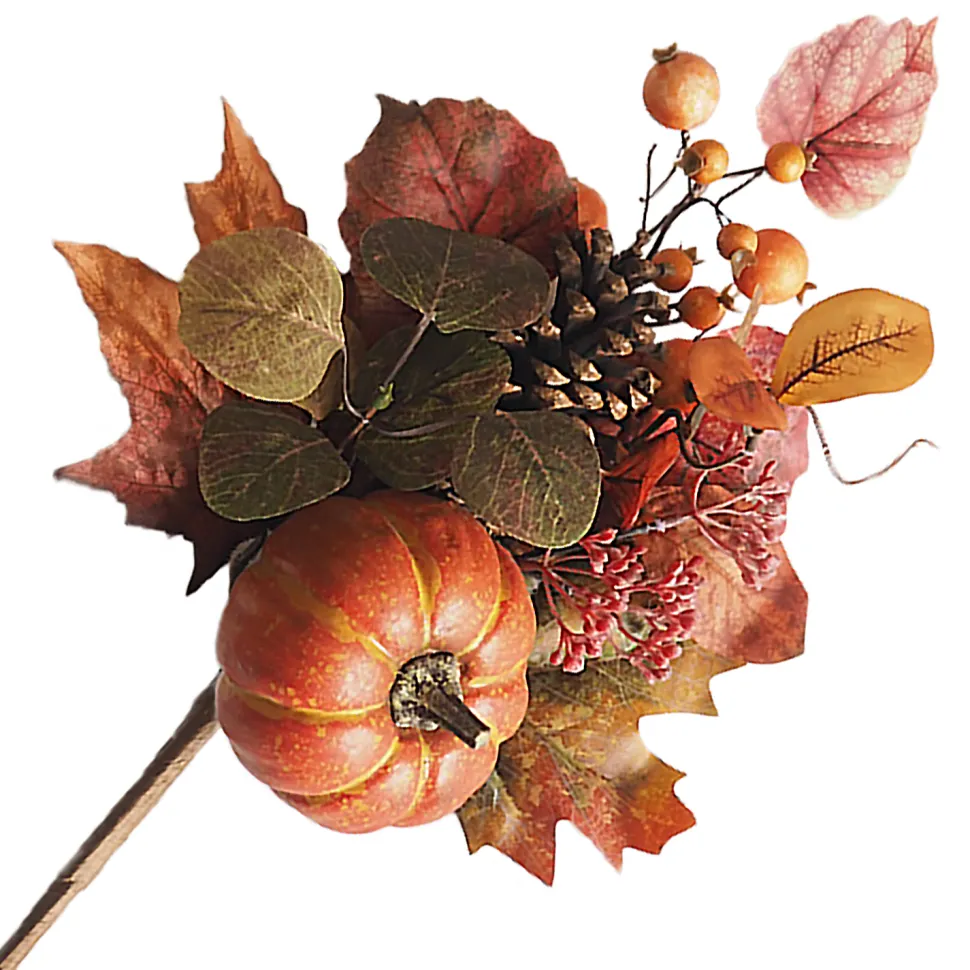 FALL SPRAY 20″ PUMPKIN/PINECONE/MAPLE LEAVES W/ BERRIES ORANGE/MULTI
