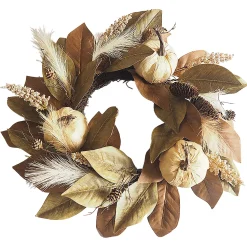 FALL WREATH 24″ HEMP PUMPKIN/PINECONE W/ MAGNOLIA LEAF NATURAL