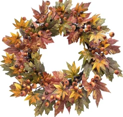 FALL WREATH 22″ MAPLE LEAF/BERRY ORANGE/MULTI