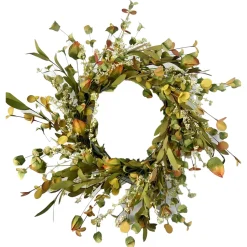 FALL WREATH MIXED LEAF W/ MINI CLUSTER BERRIES 21.5″ GREEN/MULTI