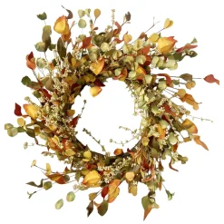 FALL WREATH MIXED LEAF W/ MINI CLUSTER BERRIES 21.5″ ORANGE/MULTI