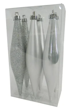 FINIALS BOXED 6PC 140MM SILVER PEARLIZED /MATT /GLITTER