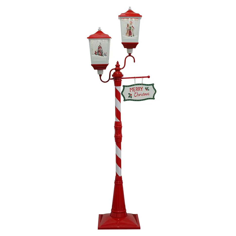FLOOR DOUBLE LANTERN WITH SANTA & SNOWMAN SEE-SAW SNOWING SCENE 79″