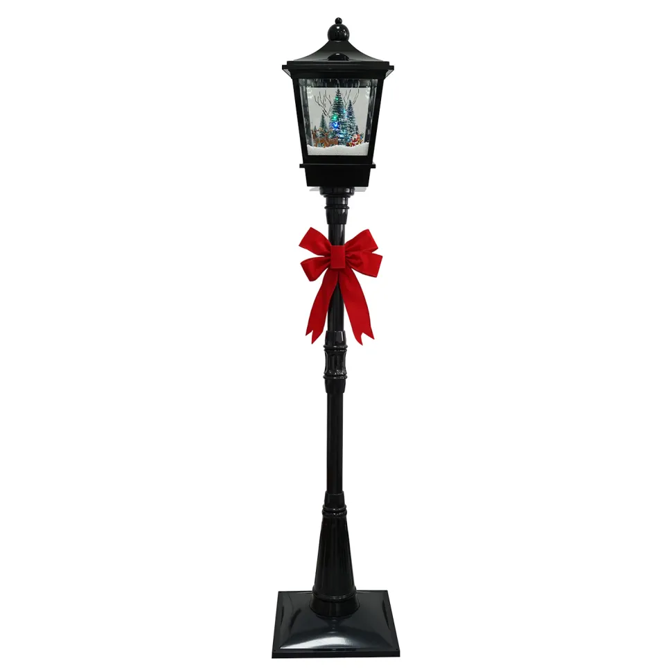 FLOOR LANTERN WITH SANTA & REINDEER SNOWING SCENE 72″