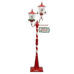 FLOOR RETRO DOUBLE LANTERN WITH SNOWMAN, SANTA & ROTATING REINDEER SNOWING SCENE 77″