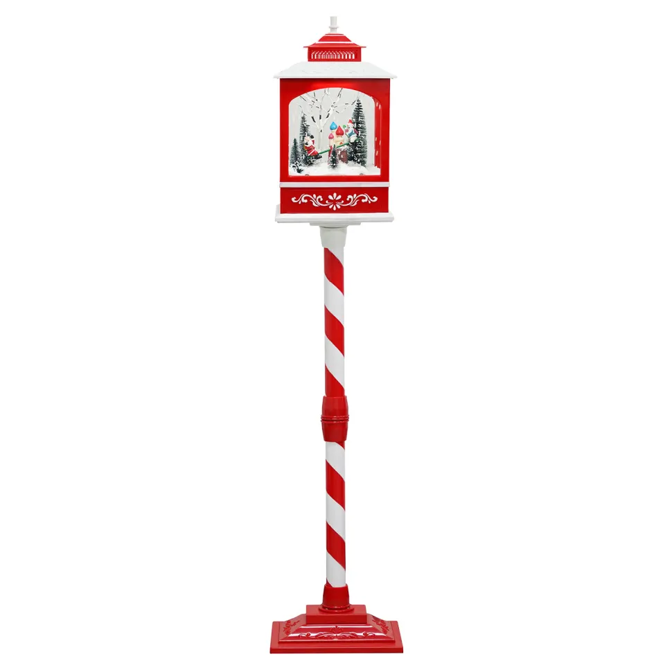 FLOOR RETRO STREET LAMP WITH SANTA & SNOWMAN SEE-SAW SNOWING SCENE 49″