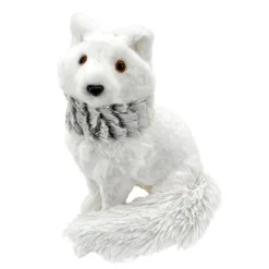 FOX WHITE SITTING 11.5″ FUR W/ GRAY SCARF
