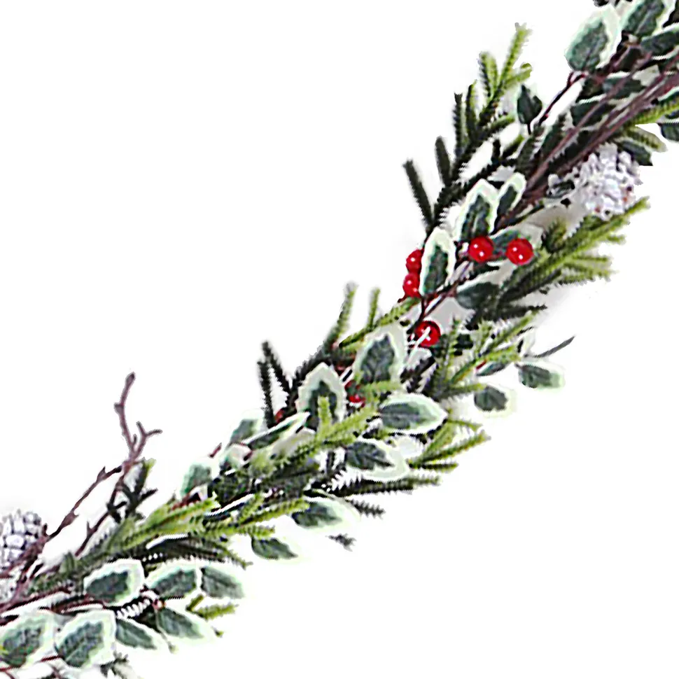 GARLAND GRN 72″ HOLLY LEAF, RED BERRY & MIXED GREENERY
