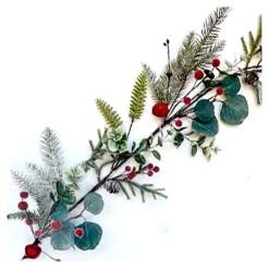 GARLAND GRN 59″ MIXED GREENERY, RED BERRIES & BELLS