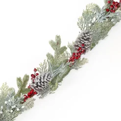 GARLAND GRN 72″ MIXED PINE, CEDAR, RED BERRIES,& CONES FROSTED & ICED
