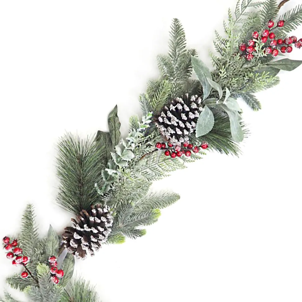 GARLAND GRN 72″ MIXED PINE, CEDAR, RED BERRIES & CONES ICED/ FROSTED