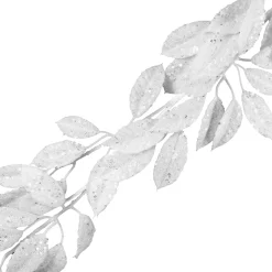GARLAND LEAVES 57″ WHITE W/ SILVER GLITTER