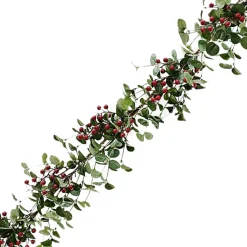 GARLAND MIXED LEAVES 60″ W/ EUCALYPTUS & RED BERRIES