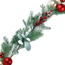 GARLAND MIXED PINES W/ BERRIES & BALLS 5′ RED/GREEN/GOLD