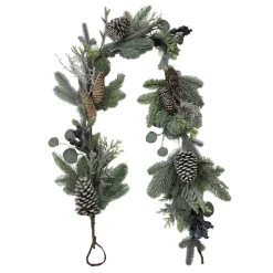 GARLAND PINE 72″ MIXED PINE W /WHITE WASHED PINE CONES & BLUE BERRY