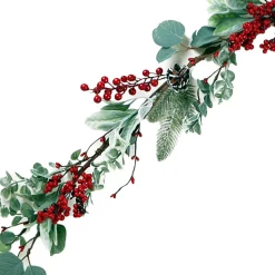 GARLAND PINECONES, EUCALYPTUS & BERRIES 5′ GREEN/RED