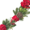GARLAND RED HYDRANGEA W/ LOTUS PODS, MIXED GREENS & RED BERRIES